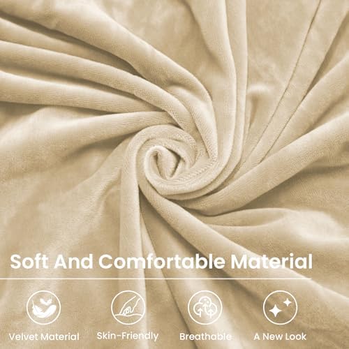 Mid-Century Accent Chair Covers with Cushion Cover Velvet 2 Pieces Upholstered Armchair Slipcovers for Living Room Comfy Sofa Reading Furniture Protector for Apartment Bedroom Office (Beige)