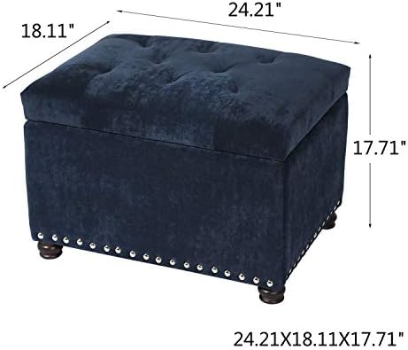 Adeco High End Classy Tufted Accents Rectangular Storage Bench Ottoman Footstool, Blue 24" * 17.5" * 17.7"