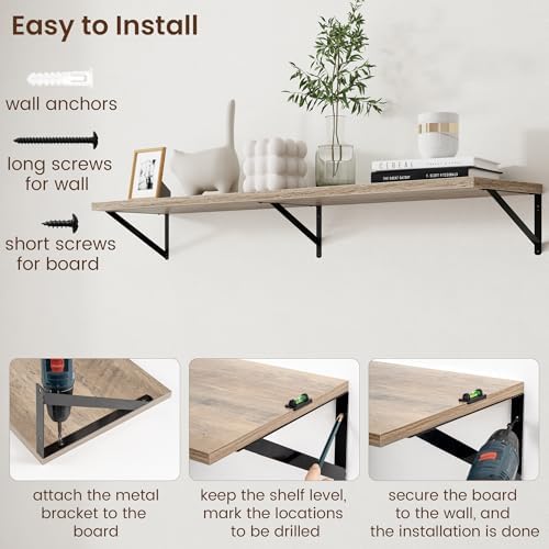 Axeman 12 Inch Deep Floating Shelves for Wall - 55 Inch Wide x 12 Inch Deep Wall Shelves Set of 2 - Rustic Grey Wood Floating Shelves for Living Room