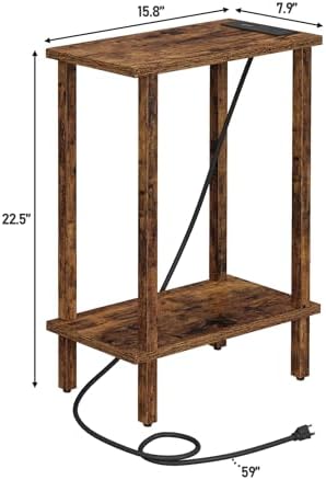 TUTOTAK Narrow Side Table, 2-Tier Small End Table with Charging Station