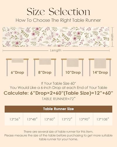 Miss Adola Embroidered Canvas Table Runner 13"x72", Subtle Floral