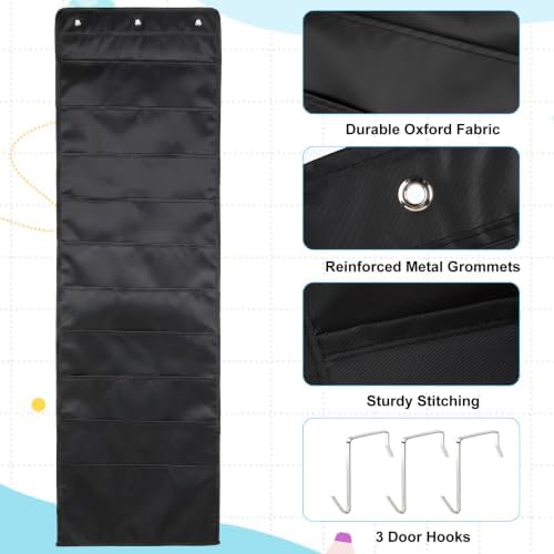 Pocket Chart for Classroom, Storage File Folders Pocket Chart, Hanging Wall File Organizer with 3 Over Door Metal Hangers Pocket Charts Organizer for School Office Mailbox