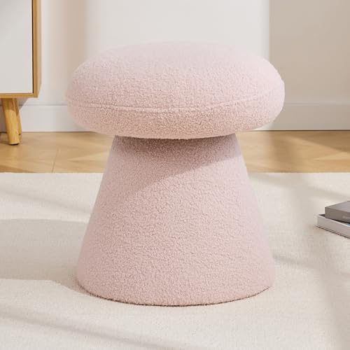 Cute Mushroom Ottoman Stool, Teddy Fleece 360° Swivel Vanity Stool