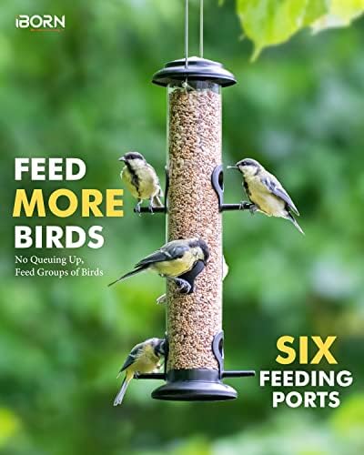 iBorn Bird Feeders for Outdoors 14" 6 Ports Chew-Resistant, Black, 1PK