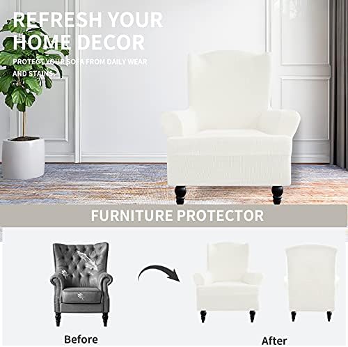 Easy-Going Stretch Wingback Chair Sofa Slipcover Cream