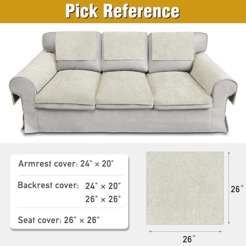Couch Arm Covers, Sofa Arm Covers, Waterproof Armrest Cover for Sofa, Armchair, Loveseat, Non-Slip Recliner Arm Cover, Headrest Cover, Arm Chair Covers Set of 2 (Beige, 26"×26")