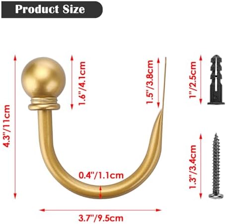 Sumnacon Curtain Holdbacks 2 Pcs Wall Mounted Curtain Tiebacks,Gold
