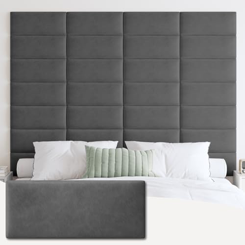 IFNOW Wall Mounted Headboard, Peel and Stick Panels, Dark Grey, Queen