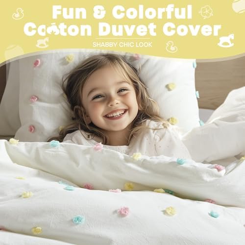 Intelligent Design Kids Cotton Pompom Ivory Twin Duvet Cover Set, 4pc