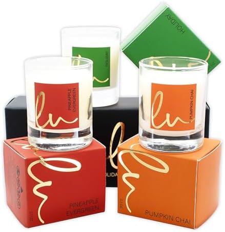 Lulu Candles Holiday, Pineapple Evergreen & Pumpkin Chai, 2.7 Oz Gift Set