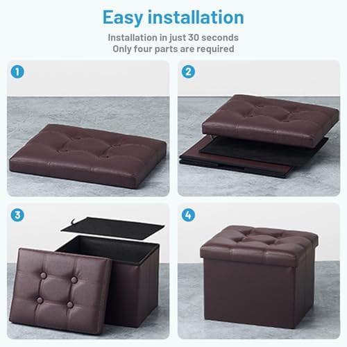 Bsketa Storage Ottoman Bench, 16" Folding Leather Foot Rest, Brown 2 Pack