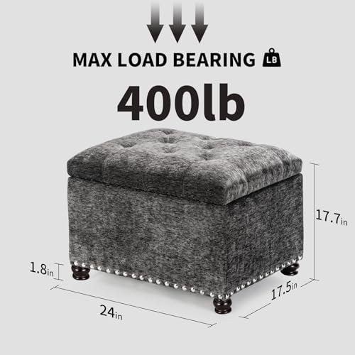 Adeco High End Dark Classy Tufted, Accents Rectangular Storage Bench Footstool, Dim Brown ttomans & Storage Ottomans Royal Olive Grey