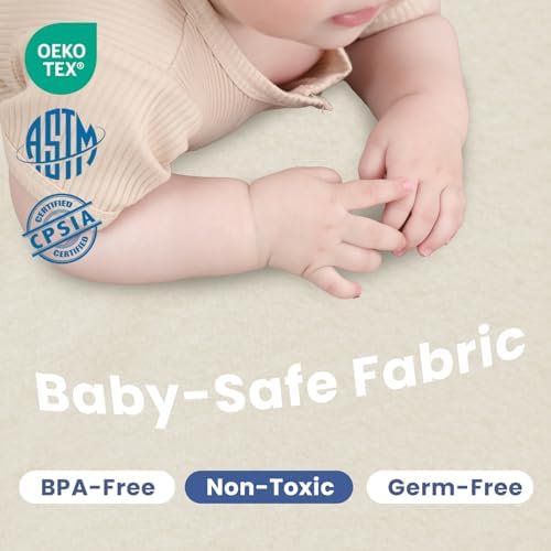 Baby Play Mat for Floor,1.3" Thick Elasti-Foam 50x50 Playpen Mat for Toddlers Infant Kids,Water-Repellent Soft Coral Velvet for Tummy Time,Non-Slip Backing for Crawling,Tatami Style(Cream)