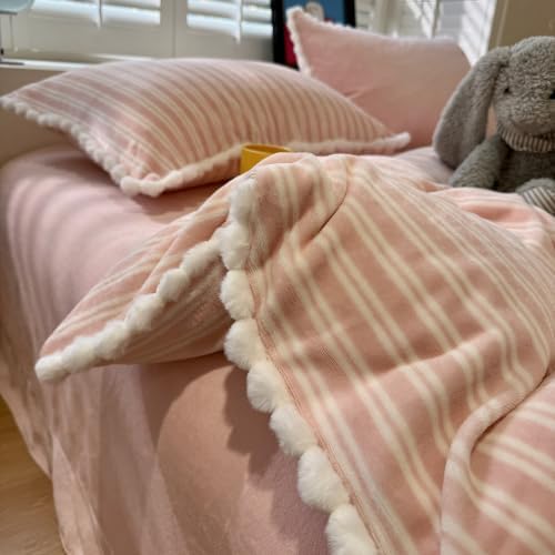 AOJIM Milk Velvet Duvet Cover Set Twin XL 3Pcs Retro Pink Striped Bedding
