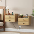 Floating Nightstand Set of 2 with 2 Storage Drawers and Charging Station