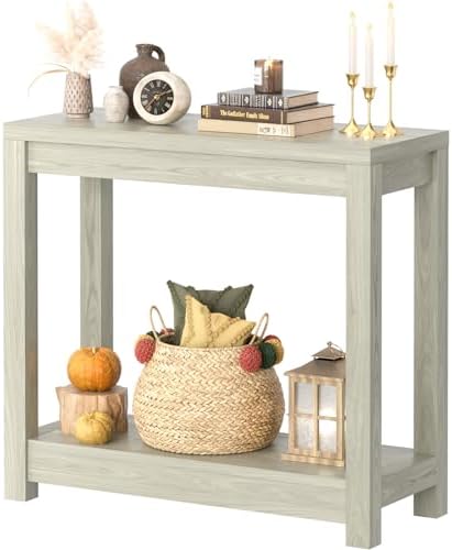 Besiost Small Farmhouse Wood Entryway Table Narrow Console Table with Storage Behind Couch Sofa Table with Shelves Entry Way Table with Open Storage, Easy Assembly, 32" Classical Washed Oak