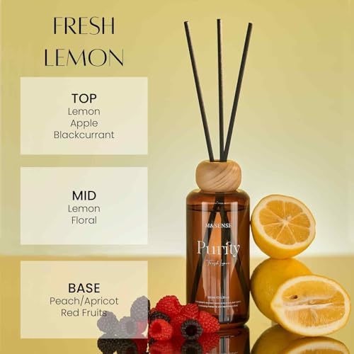 M&SENSE Reed Diffuser Set, Fresh Lemon, 6.3 oz Natural Essential Oil
