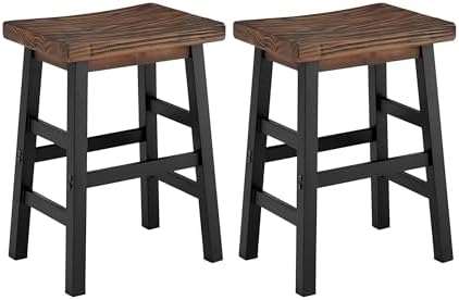Alaterre Furniture Pomona Solid Wood Bar Stool Set of 2, Brown/Black, 26”