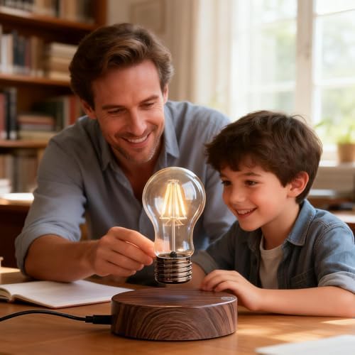 Magnetic Levitation Floating LED Light Bulb, Levitating Bulb Desk Lamp Rotating Floating Bulb Night Lights for Home Room Decoration Office Table Lamp