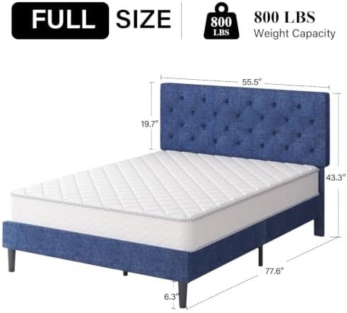 HOMBCK Full Bed Frame with Adjustable Headboard, Blue