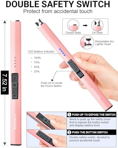 FUKKUDA Electric Candle Lighter, Rechargeable USB Arc Lighter for Candles, Fireplace, Camping BBQ, Christmas Stocking Stuffers, Birthday, Valentines Day and Easter Gifts for Women Men (Rose Gold)