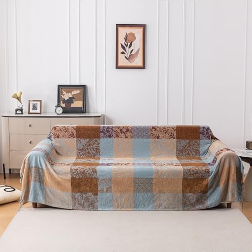 Boho Chenille Throw Blanket, Bohemian Jacquard Tassels Cover for Couch Bed, Decorative Sofa Slipcover Protector - Colorful Tribal Pattern (Vintage, 86 * 102 in)