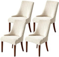 MIFXIN Wingback Side Chair Covers Dining Chair Slipcover Jacquard Stretch Sloping Armchair Protector Arm Chair Seat Cover for Dining Room Living Room Banquet Home Decor (Beige, 4 Pcs)