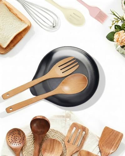 VanlonPro Stainless Steel Spoon Rest, Spatula Ladle Holder, Stainless Steel Utensil Spoon Rest Holder, Brushed Finish, Dishwasher Safe 5.9 x 5.1 Inch (Round Black 1PC)
