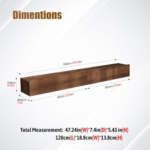 Floating Solid Wood Console Table, 47'' Wall Mounted Narrow Entryway Table with Storage Shelf, Modern Couch Shelves Small Entry Way Tables for Entryway, Front Hall, Hallway (Walnut, 47.24IN)