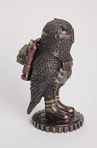 JFSM INC. Steampunk Owl Statue Figurine - 6 Inch Bronze Aviator Owl with Jetpack, Goggles & Gears - Decorative Resin Sculpture for Home Office Desk Decor