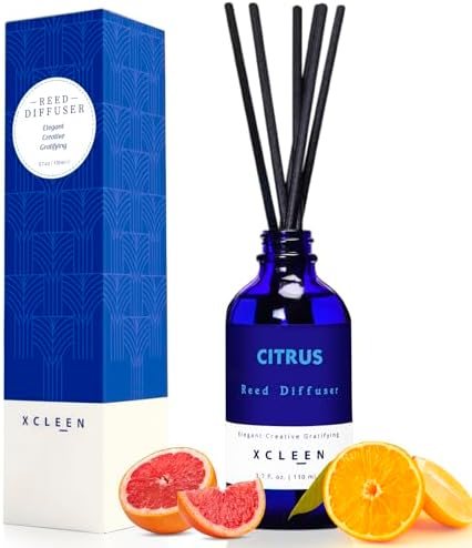 Xcleen Citrus Scented Reed Diffuser, Orange, Lime & Lemon Oil Reed Diffuser, Real Citrus! Holiday Home Fragrance for Bathroom Office Decor