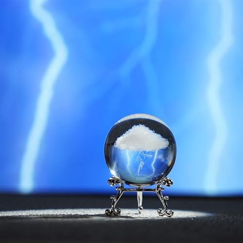 3D Lightning Cloud Crystal Decorative Ball Paperweight with Stand,60mm