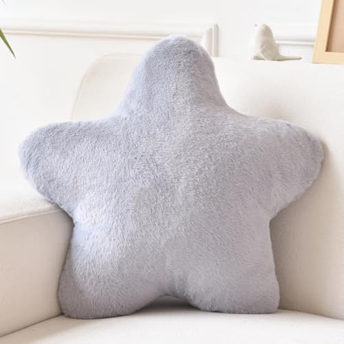 Star Pillow, Decorative Throw Pillows for Bed Couch, 15" Star Shaped Pillow Plush Floor Cushions Room Decor Pillow with Faux Rabbit Fur for Sofa Bedroom Living Room (Light Grey, 15" x 15")