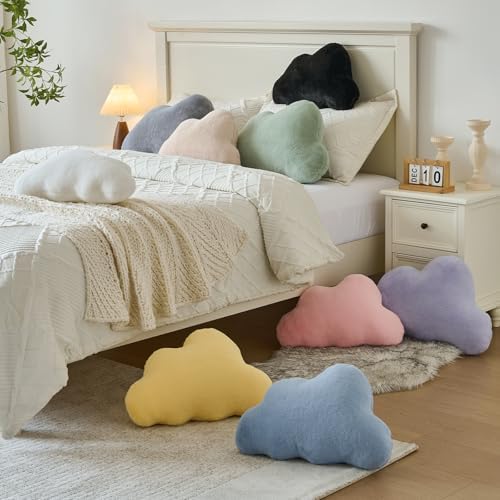 Cloud Pillows, Decorative Throw Pillow with Soft Plush for Couch Bed, Cloud Shaped Pillow Room Decor with Fluffy Faux Rabbit Fur for Living Room Bedroom (Beige, 11.8x18.5 Inches)