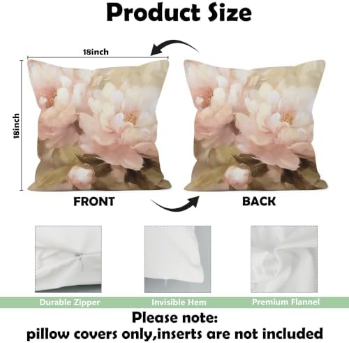 Vintage Pink Peony Floral Pillow Cover 18x18, Rustic Farmhouse Cottage Core Botanical Flower Decorative Lumbar Pillow Cover for Couch Bed Living Room Bedroom