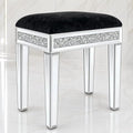 Vanity Stool with Storage Mirrored Legs, Velvet Cushioned Ottoman, Hidden Compartment, Sparkling Diamond Trim, Glam Makeup Chair & Piano Bench (Black)