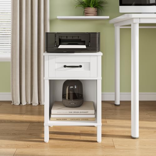 White Farmhouse Nightstand with Drawer, Small Wooden Bedside Table, White Marden End Table, Bedroom Side Table with Storage, Wooden Night Stand LET512WW