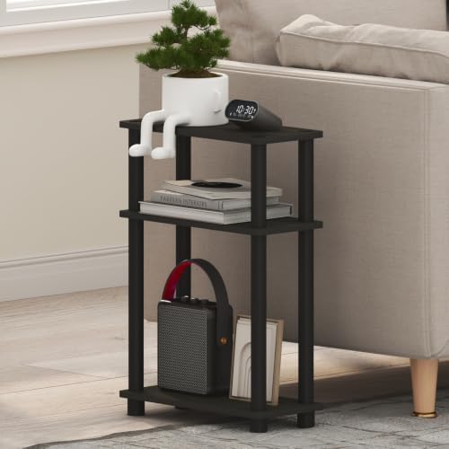 Furinno Turn-N-Tube Narrow Side Table, 3-Tier Rectangular Modern End Table with Storage Shelf, Slim Toolless Assembly Nightstand, Night Stand, Bedside Table, for Living Room, Bedroom, Espresso