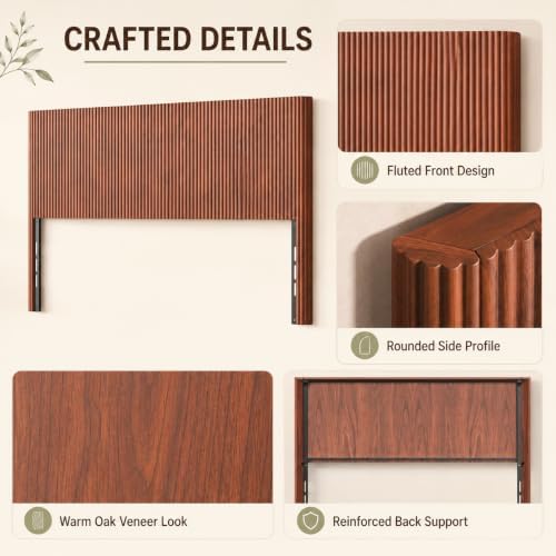 Walnut Boho Arched Corrugated Queen Size Fluted Headboard Only