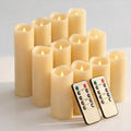 Enido Waterproof Flameless Candles, Set of 12 Battery Operated LED Pillar Candles with 2 Remote Controls & Timer, Flickering Indoor Outdoor Candles for Halloween, Wedding, Home Decor, 4''5''6''