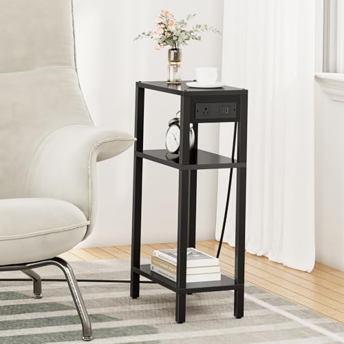 TUTOTAK Narrow Side Table, 3-Tier Small End Table with Charging Station