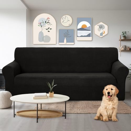 U-NICE HOME Stretch Couch Cover Slipcover for 3 Cushion Sofa, Black