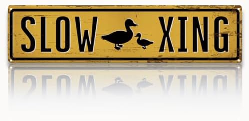 Rustic Farmhouse Metal Tin Sign, Slow - Duck Xing Sign, Vintage Animal Road Signs, Perfect for Farm Road, Outdoor Yard Decor, Weather Resistant, Easy Mounting, 15.7 x 3.9 inch