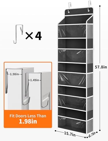 JARLINK Over The Door Toy Storage Organizer w/Clear Window, Black, 2 Pack