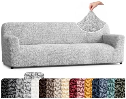 PAULATO Premium Stretch Couch Covers for Sofa - Sofa Chair Cover Washable, Dogs & Pets Friendly - Elastic Polyester Loveseat Slipcovers - Non-Slip Love Seat Couch Covers - Light Grey (86"-120" Wide)