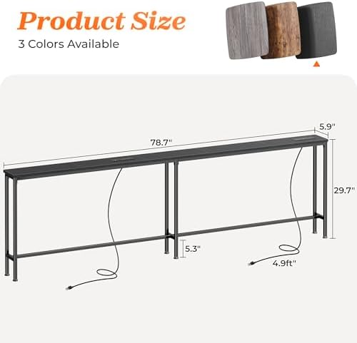 SUPERJARE 79 Inch Sofa Table with 2 Power Outlets and USB-C Ports