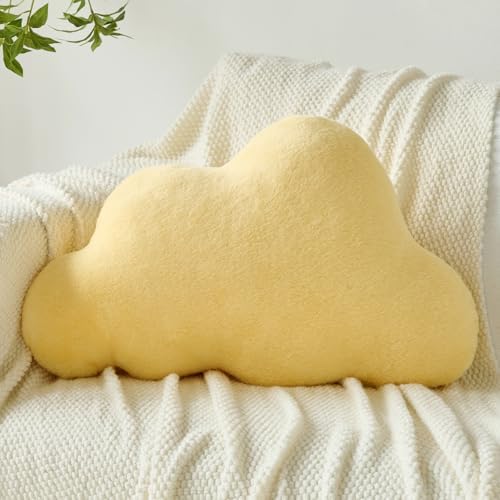 Cloud Pillows, Decorative Throw Pillow with Soft Plush for Couch Bed, Cloud Shaped Pillow Room Decor with Fluffy Faux Rabbit Fur for Living Room Bedroom (Yellow, 11.8x18.5 Inches)