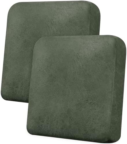 Loveseat Cushion Covers Leather-Look 2PC Stretch Love Seat Slipcover Sets for Living Room Individual Couch Seat Protector, Pet-Friendly, Non-Slip, Easy Fit - Army Green
