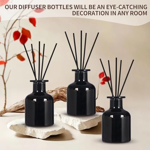 4 Pack Perfume Reed Diffuser Bottle,Empty Big Belly Aromatherapy Essential Oil Bottles Glass Jar with Black Sticks for DIY Fragrance Replacement Diffuser Sets (150ml/ 5 oz, Black Color)