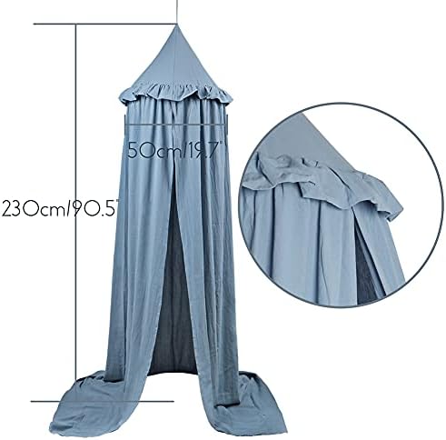 MAMERIA Kids Bed Canopy with Frills Cotton Hanging Tent Curtain Net for Reading Nook Hideaway Bedding Play Room Decor(Blue)